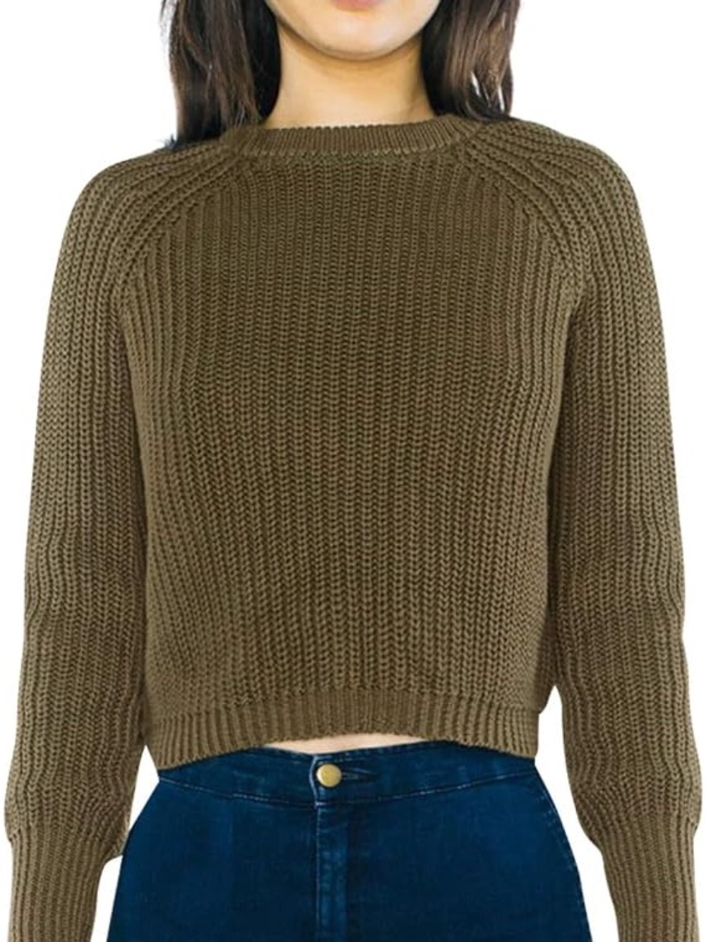 Green American Apparel Women’s Cripped Fisherman Long Sleeve Pullover